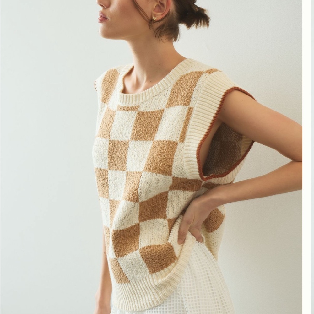 Anthropologie Checkered Knit Sleeveless Sweater